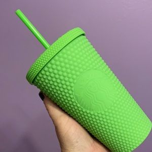 Lime green studded Starbucks cup grande